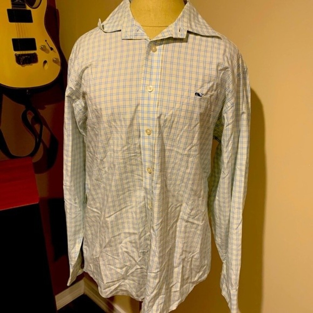 Vineyard Vines Button Down work shirt with thin yellow and blue stripes small